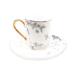 Prestige Kitchen Luxury Bone China Espresso Turkish Coffee Set of 6 Cups + Saucers (Greyscape Birds)