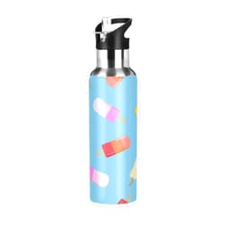 Kcldeci Sports Water Bottle Bright Blue Ice Creams 20 Oz Vacuum Insulated Stainless Steel Water Bottle with Straw Thermo Mug, Metal Canteen