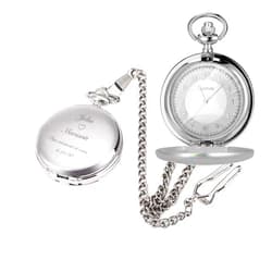 A & L Engraving Personalized Stainless Steel Silver Pocket with Glass Cover Watch Custom Engraved Free with Gift Box - Ships from USA