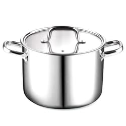 Cook N Home Stainless Steel Stockpot 8 Quart, Tri-Ply Clad Stock Pot with Glass Lid, Silver