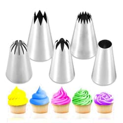 Suuker 5 Pcs/Set Large Piping Tips Set,Stainless Steel Frosting Piping Kit,Pastry Cake Decorating Tips Baking Tools For Cookies Cupcake Decorating Kit (1A 1E 348 347 356)
