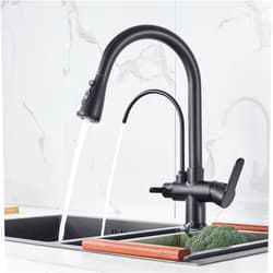 POPFLY Modern Kitchen Faucet with Drinking Water Faucet, 2 Handle 3 in 1 Water Filter Purifier Faucet with Pull Down Sprayer, Brass Body, Black