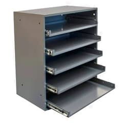 Durham 305B-95 Cold Rolled Steel Heavy Duty Triple Track Bearing Slide Rack with 5 Large Compartment Boxes, 375 lbs Capacity, Gray Powder Coated Finish