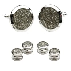Cuff-Daddy Men's Silver Diamond Dust Tuxedo Cuff links and Studs Formal Set with Presentation Jewelry Box for Business Wedding Groomsmen Cufflinks & Shirt Accessories Special Occasions Wedding Party