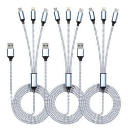 IDISON Multi Charging Cable(3Pack 4FT), 3 in 1 Charging Cable Nylon Braided Multiple USB Cable Universal Charging Cord with Type-C, Micro USB and IP Port for Cell Phones and More