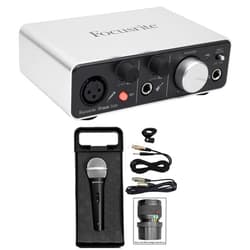 Audiosavings Bundle: Focusrite ITRACK SOLO LIGHTNING USB Audio Recording Interface For iPad/Mac Bundle with Rockville RMC-XLR High-End Metal DJ Handheld Wired Microphone Mic w (2) Cable (2 Items)