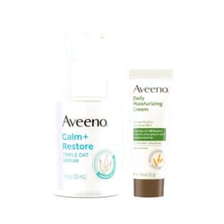 Aveeno Skin-Care Bundle for Sensitive Skin, Calm + Restore Triple Oat Hydrating Facial Serum, 1 fl. oz, & Travel Size Daily Moisturizing Cream + Prebiotic Oat, 0.5 oz, Fragrance Free, Two Items
