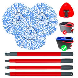 DLAIMI Spin Mop Replace Head, Mop Handle and Base Compatible with Ocedar RinseClean 2-Tank System, 3 Mop Replacement Head, 4-Section Sturdy Iron 30-58in Mop Handle and 1 Triangle Mop Head Cover Combo Set