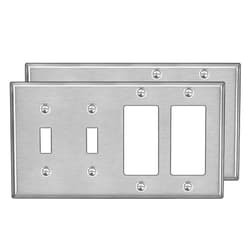 BESTTEN [2 Pack] BESTTEN 4-Gang Combination Metal Wall Plate with Ｗhite or Clear Plastic Film, 2-Decorator/2-Toggle, Corrosion-Resistant Stainless Steel Outlet and Switch Cover, Brushed Finish