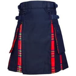 RIMSH LLC Men's Hybrid Black Cotton & Tartan Utility Kilt for Men Plus Size Kilts with Leather Straps