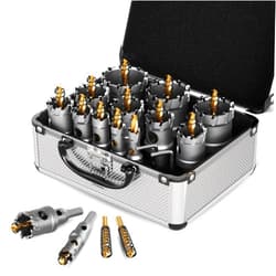 GSTK Upgrade Heavy Duty Carbide Hole Saw 14 Pcs,Metal Steel Hole Saw Drill Bit,TCT Hole Cutter,Alloy Hardness Upgrade, with 2*Extra Titanium Plated Pilot Center Drill and 2*L-Wrench