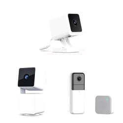WYZE Cam v3 with Color Night Vision & Cam Pan v3 Indoor/Outdoor IP65-Rated 1080p Pan/Tilt/Zoom Wi-Fi Smart Home Security Camera & Google Assistant & Wireless Video Doorbell Pro (Chime Included)