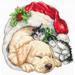 Dimensions 8826 Gold Collection Counted Cross Stitch Kit, Christmas Morning Pets, 18 Count White Aida, 6'' x 6''
