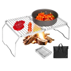 REDCAMP Folding Campfire Grill 304 Stainless Steel Grate, Adjustable Height Portable Camping Grill with Carrying Bag for Outdoor Cooking BBQ