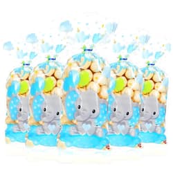 Marspark 100 Pieces Baby Shower Cellophane Treat Bags Cute Candy Bags Baby Shower Favors Gender Reveal Plastic Goodie Storage Bags with 100 Twist Ties for Baby Shower Birthday Party Supplies (Blue)