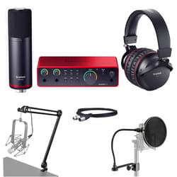 Focusrite Scarlett 2i2 Studio 4th Gen USB Interface with Microphone, Headphones and Software Suite, Bundle Broadcast Arm with Internal Springs and Integrated 10' XLR Cable & Pop Filter