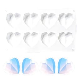 Yuntop 8 Grid Diamond Heart Silicone Cake Chocolate Mold Silicone Baking Pan Mold for DIY Cake Mousse Dessert 3D Diamond Love Heart Shaped Mould for Candy Fondant Ice Cream Soap Cupcake Cheesecake Jelly