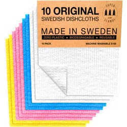 SUPERSCANDI Swedish Dishcloths for Kitchen 10 Pack of Assorted Colors Reusable Compostable Kitchen Cloth Made in Sweden Cellulose Sponge Dish Cloths for Washing Dishes