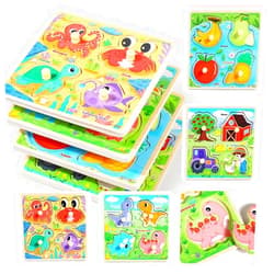 GR GRINNNIE GRINNNIE Wooden Toddler Puzzles, 1 2 3 Years Old Learning Montessori Peg Puzzle Toy Set for Toddlers, 4 Pcs Educational Portable Size Travel Knob Puzzle Toys, Gift for 1-3 Boy Girl Birthday Christmas