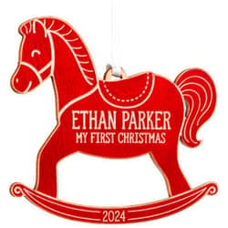 Personalization Universe My 1st Christmas Rocking Horse Baby Ornament, Customized First Christmas Ornament, Engraved with Baby's Name and Birth Year, Wood, Baby Boy or Baby Girl - Red Maple
