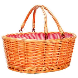 TwentyNext Wicker Picnic Basket with Double Folding Handles, Natural Large Willow Hamper Empty Basket Cheap Easter Eggs Candy Storage Wine Basket for Toy, Flower, Wedding（Red 16inch）