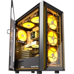MUSETEX ATX PC Case, 6 PWM ARGB Fans Pre-Installed, Computer Case with Opening Tempered Glass Door, Mid Tower Gaming PC Case, USB 3.0 x 2, Black, G07
