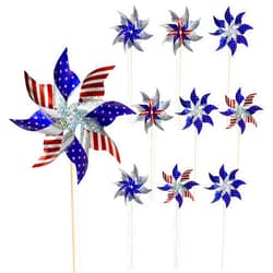 HOOSUN 4th of July Decorations Reflective Pinwheels,10 Pack Patriotic Decor Red White and Blue Windmills, Wind Spinners for Yard and Garden,Independence Day,Kids,Bird Scare Devices Outdoor