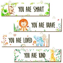 Chunful 4 Pieces Baby Nursery Decor Unframed Wall Art Bedroom Decor Motivational Inspirational Girls Room Adorable Wall Decoration with Inspirational Quotes for Boys Girls(Woodland Animal)