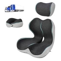 GKTKG Truck Driver Seat Cushion Set - Memory Foam for Lower Back & Sciatica Pain Relief - Ergonomic Headrest Neck Pillow for Semi Truck & Car Dark Gray
