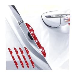 Ziciner 4 PCS Bling Car Door Handle Protector, Rhinestone Anti-Scratch Auto Door Handle Stickers, Car Side Rear View Mirror Edge Guards, Universal Vehicle Exterior Accessories for Women Men (Red)