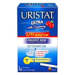URISTAT Ultra UTI Relief Pak, UTI Treatment for Women and Men, 1 UTI Test Strip and 12 UTI Treatment Tablets, 1 Box