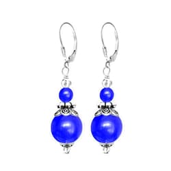 HQFJW Natural Blue Agate Stone Bead Drop Earrings,Antique Retro Dainty Two-Stones Gemstone Dangle Earrings,Onyx Crystal Boho Bohemian Earrings for Women (A09_Blue Agate)