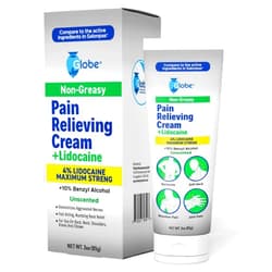 Globe Pain Relieving Cream Plus 4% Lidocaine, Maximum Strength Numbing Relief, Fast Acting Topical Therapy for Muscle Aches, Joint Pain, Backache, Neck Pain, Soreness, Sprains & Spasms, Unscented, 3oz