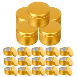 ARTIBETTER Empty Storage Containers 24pcs Candle Tins 2oz Aluminum Tins Mini Round Empty Candle Containers Tin Jars with Lids for Candle Making Spices and (Golden) Metal Tea Light Tins