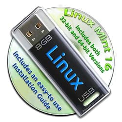 LinuxFreak Linux Mint 16 on a Bootable 8GB USB Flash Drive - 32-bit and 64-bit.