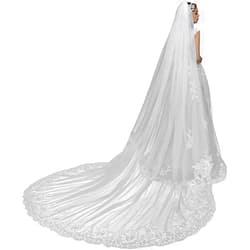 QUIRAI Black Wedding Veil Comb Bridal Cathedral Veil 2 Tier Lace Veil Long Wedding Veil Hair Comb for Brides,118 In