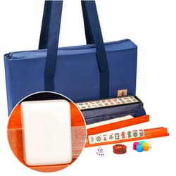 Yellow Mountain Imports American Mahjong Game Set, Sapphire with Blue Soft Case - All-in-One Racks with Pushers, Wright Patterson Scoring Coins, Dice, & Wind Indicator
