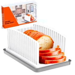 Kiss Core New Upgrade Bread Slicer for Homemade Bread, Bread Slicing Guide Adjustable Width, Foldable and Compact Cutting Guide with Crumb Tray, Suitability for Homemade Bread, Bagels, Cakes