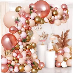 Zesliwy Rose Gold Pink Balloon Garland Kit, Pastel Pink Gold Metallic Nude White Balloons Rose Gold Confetti Balloons for Bridal Shower Wedding Girl Birthday Baby Shower Princess Party Decorations…