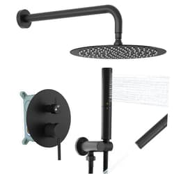 BESy Shower System with 10 Inch Round Rain Shower Head and Handheld Wall Mounted, High Pressure Rainfall Shower Faucet Fixture Combo Set with 2 in 1 Handheld Showerhead for Bathroom, Matte Black