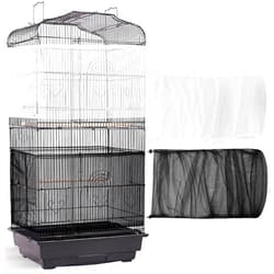 Shappy 2 Pieces Adjustable Bird Cage Cover Birdcage Nylon Mesh Netting Birdcage Cover Seed Catcher Soft Skirt Guard for Parrot Parakeet Macaw Round Square Cage (White, Black, 78 x 14.6 Inch)
