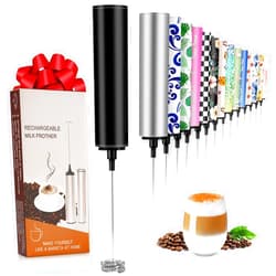 FOLAI Milk Frother Handheld Rechargeable - 2-Speed Electric Whisk with 5 Detachable Heads (Frother/Mixer/Whisk) for Coffee, Latte, Cappuccino & Matcha, Drink Mixer (Black)