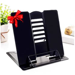 MSDADA Desk Book Stand Metal Reading Rest Book Holder Adjustable Cookbook Documents Holder Portable Sturdy Bookstands for Recipes Textbooks Tablet Music Books with Page Clips (Black)