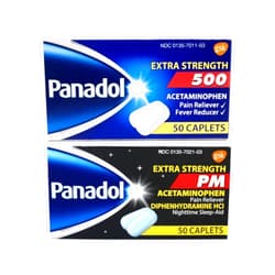 Panadol Nighttime Pain Reliever & Sleep Aid 50 ct + Extra Strength Pain Reliever & Fever Reducer 50 Ct (1 Each)