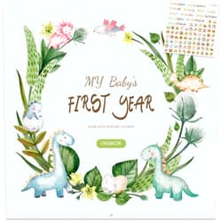 OKAMZIK Baby's First Year Calendar, Memory Book with Milestone Stickers and Storage Pocket, Baby Keepsake Tracker - 1st Year Tracker (dinosaur)