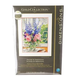 Dimensions 'Peonies and Delphiniums' Floral Counted Cross Stitch Kit, White Aida, 12