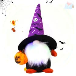 Houwsbaby 10'' Light Up Halloween Gnomes Stuffed Animal Toys Holding Pumpkin Handmade Plush Toys Colorful LED Halloween Decor Decorations for Home Nightmare Before Christmas