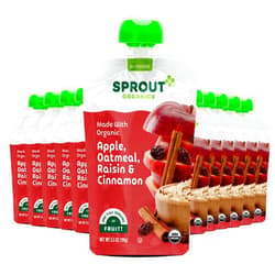 Sprout Organic Baby Food, Stage 2 Pouches, Apple Oatmeal Raisin with Cinnamon, 3.5 Oz Purees (Pack of 12)