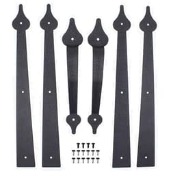 WINSOON Decorative Metal Garage Door Hardware Screw in Carriage House Accents Dummy Hinges Handles Black Steel Barn Gate Garage Decor
