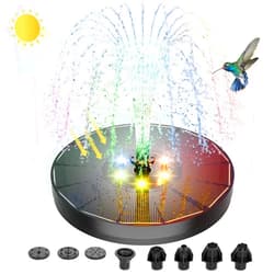ALUKIKI Solar Powered Fountain 4W Bird Bath Fountains Pump Upgraded Glass Panel Fountains with Color LED Lights 7 Nozzles & 4 Fixers for Garden Small Pond Outdoor Swimming Pool Fish Tank